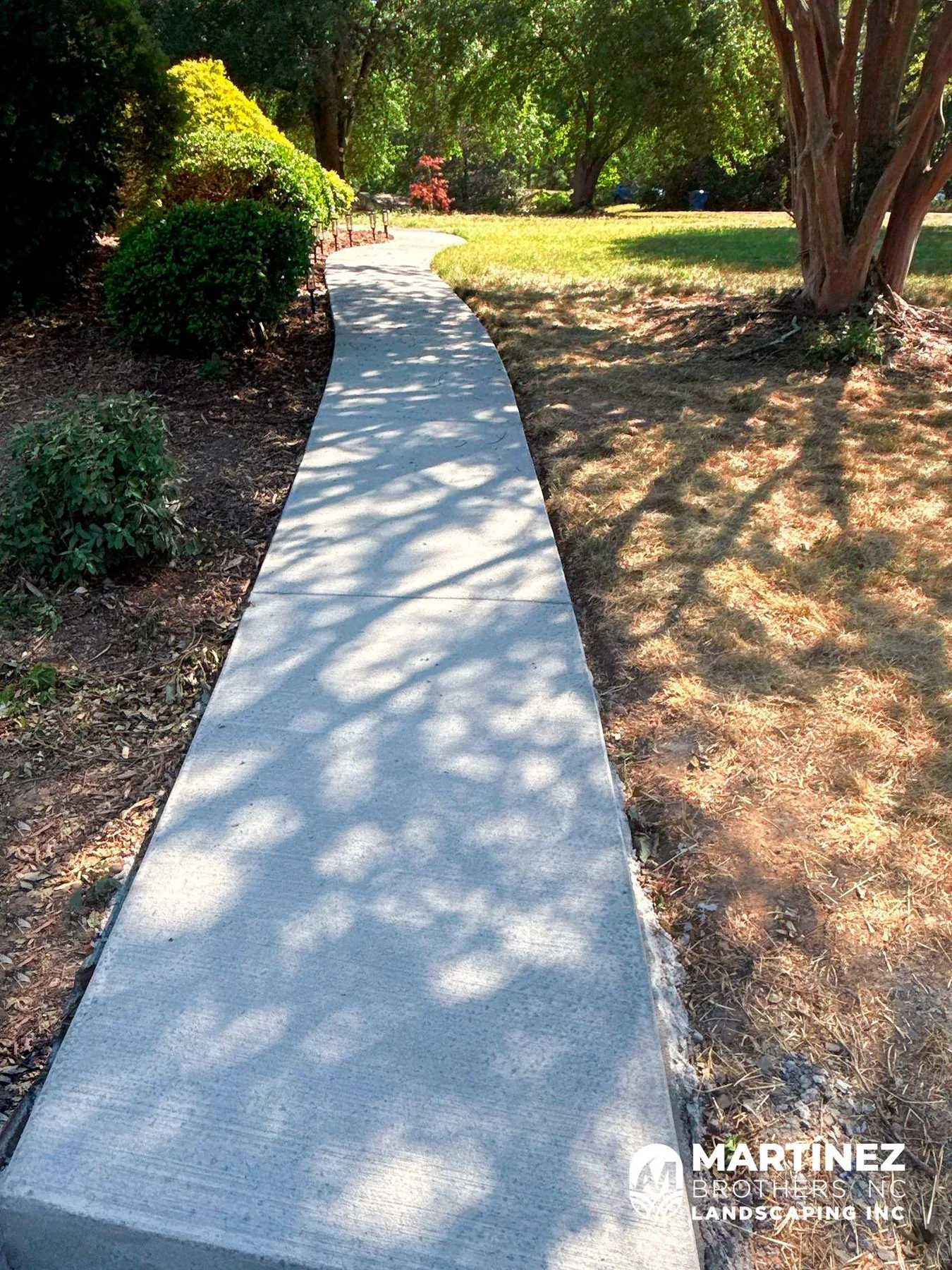 Concrete walkway hardscaping through a Durham yard