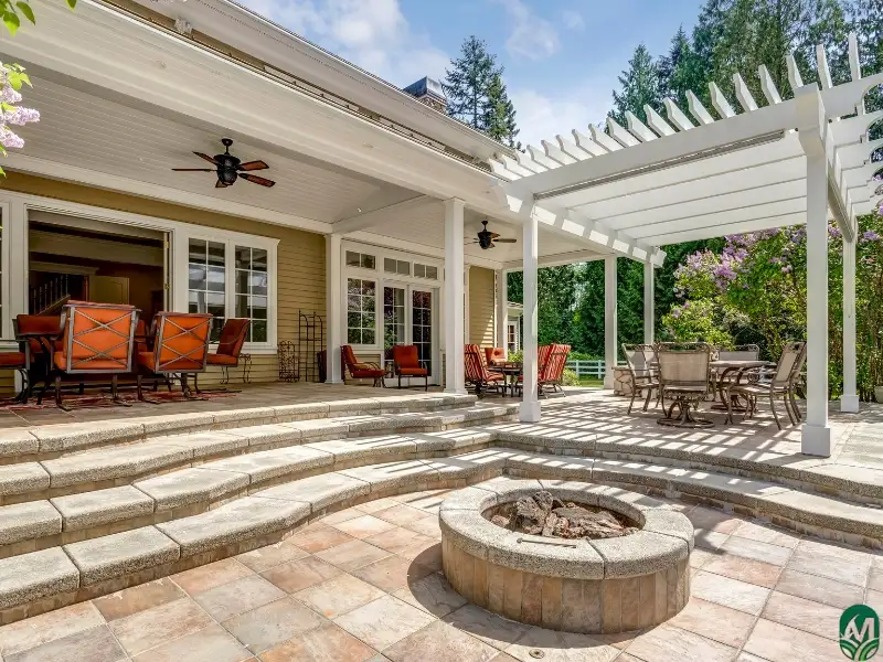 A patio with a fire pit is a type of professional patio installation service that Martinez Brothers Landscaping NC provides in the greater Durham area.