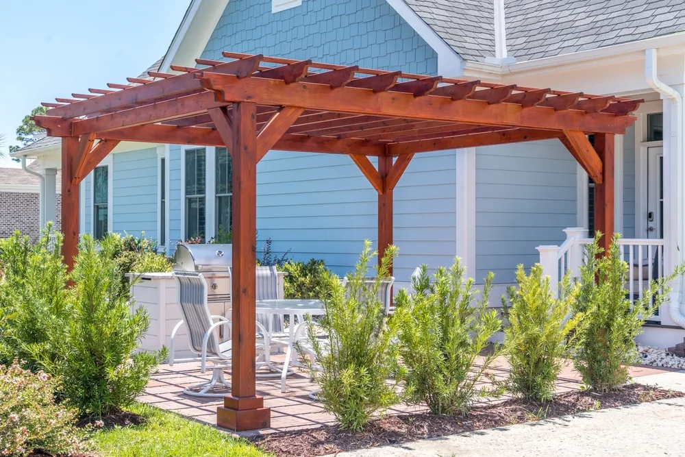 Pergola covered patio hardscaping idea
