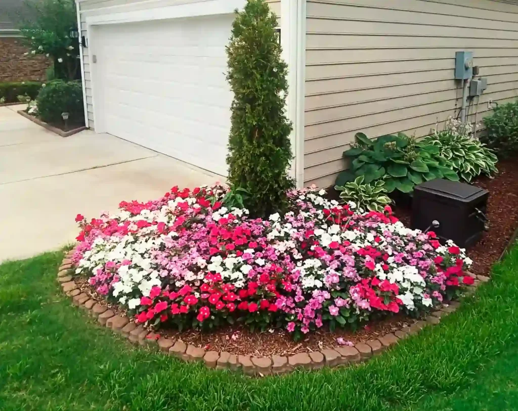 A planter filled with flower representing softscaping services in Durham NC.